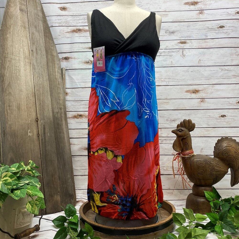 Summer Beach Cover Up Dress Halter Dress Youth XL Red Hibiscus